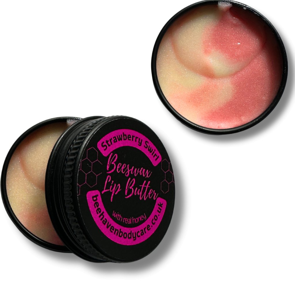Bee Haven Lip Butter® Strawberry Swirl with beeswax and honey (10g tin) - Bee Haven Bodycare & Gifts