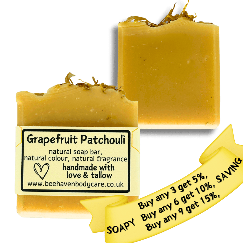 Grapefruit Patchouli - 100% Natural Fragrance & Colour Tallow Soap - Bee Haven Bodycare & Gifts
