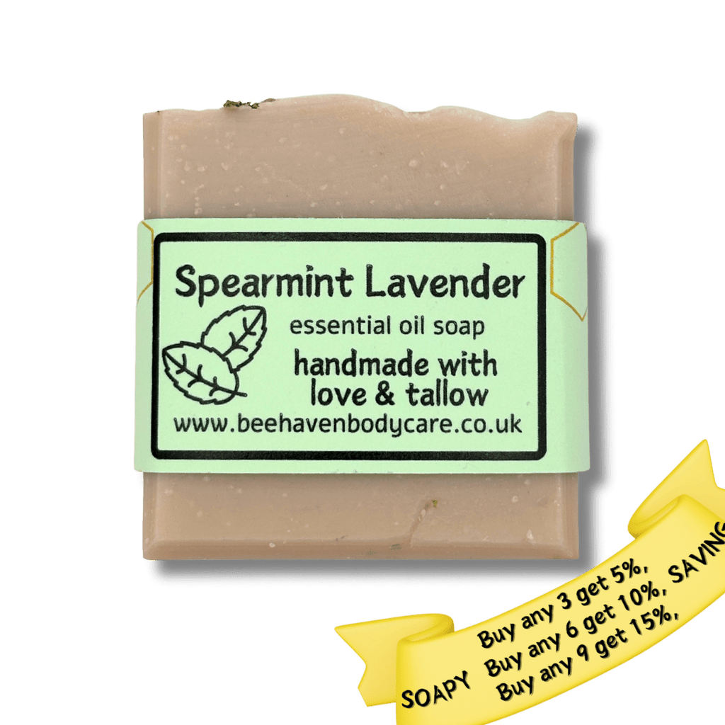 Spearmint Lavender Tallow Soap - Essential Oils with Purple Brazilian Clay - Bee Haven Bodycare & Gifts