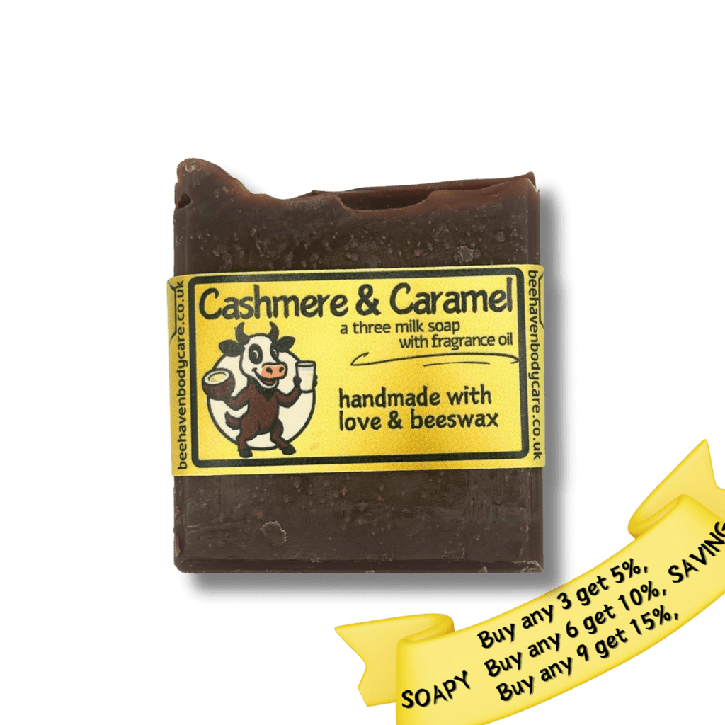 Three Milk Soap (Goat, Cow and Coconut) - Cashmere and Caramel Fragrance Oil - Bee Haven Bodycare & Gifts