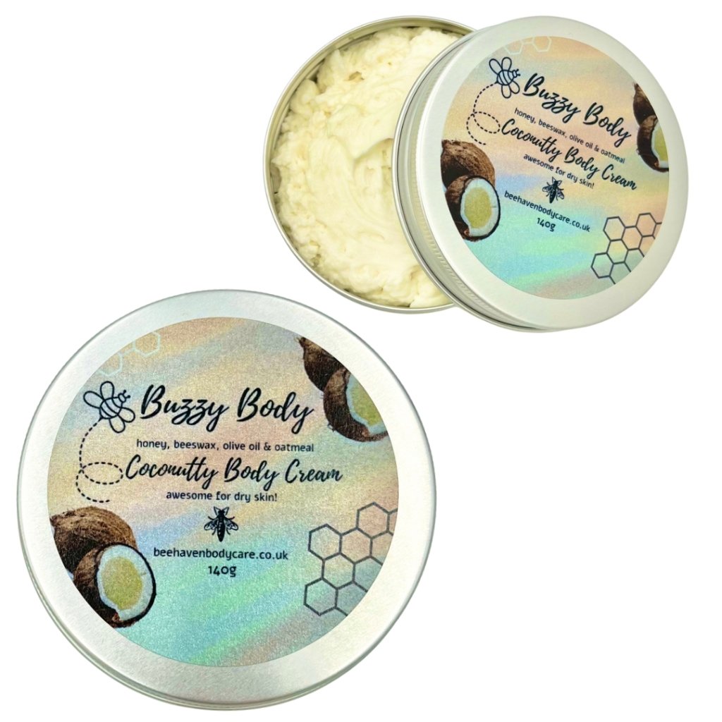 Coconutty Body Cream - Buzzy Body (new enhanced formula 140g Tin) - Bee Haven Bodycare & Gifts