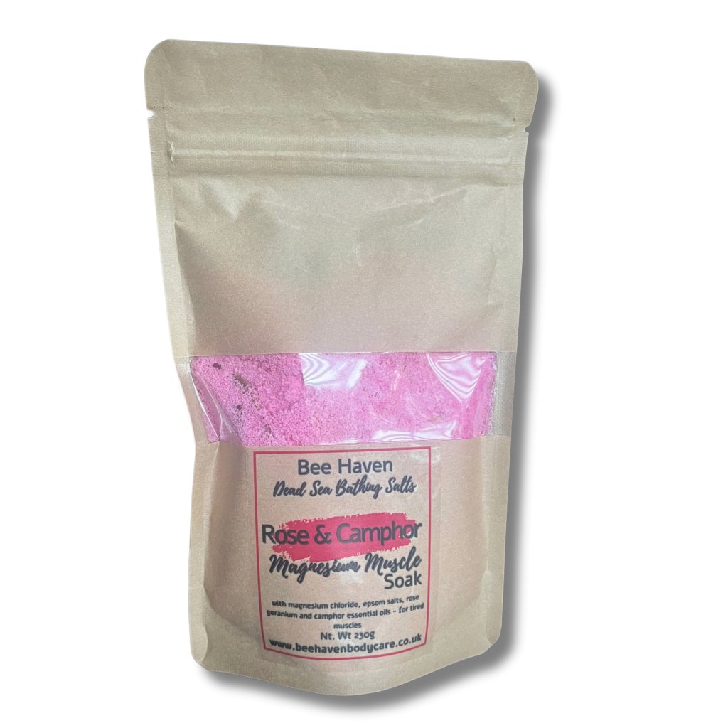 Dead Sea Bathing Salts - Rose, Magnesium & Camphor Muscle Soak - Bee Haven Bodycare & Gifts