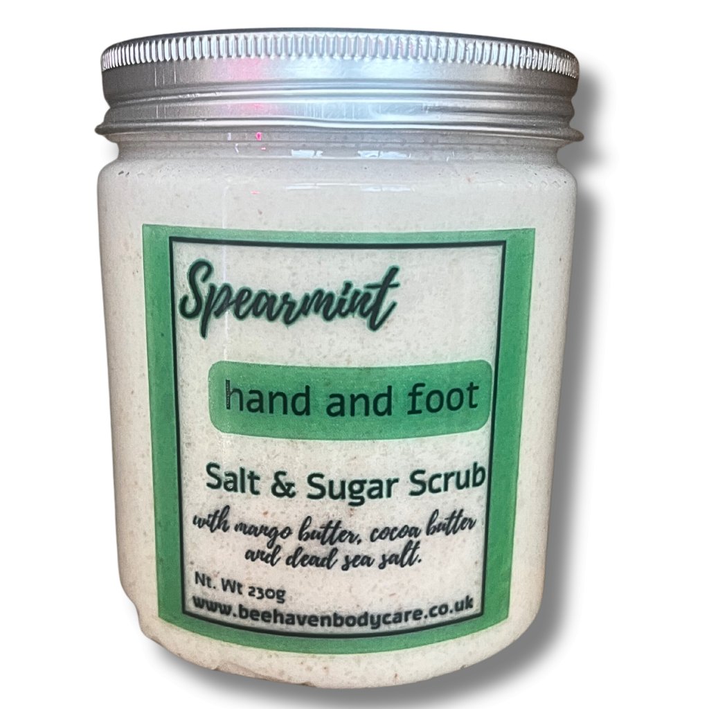 Spearmint Hand & Foot Scrub - Dead Sea, Himalayan & Epsom Salts, Sugar and Spearmint Essential Oil - Bee Haven Bodycare & Gifts