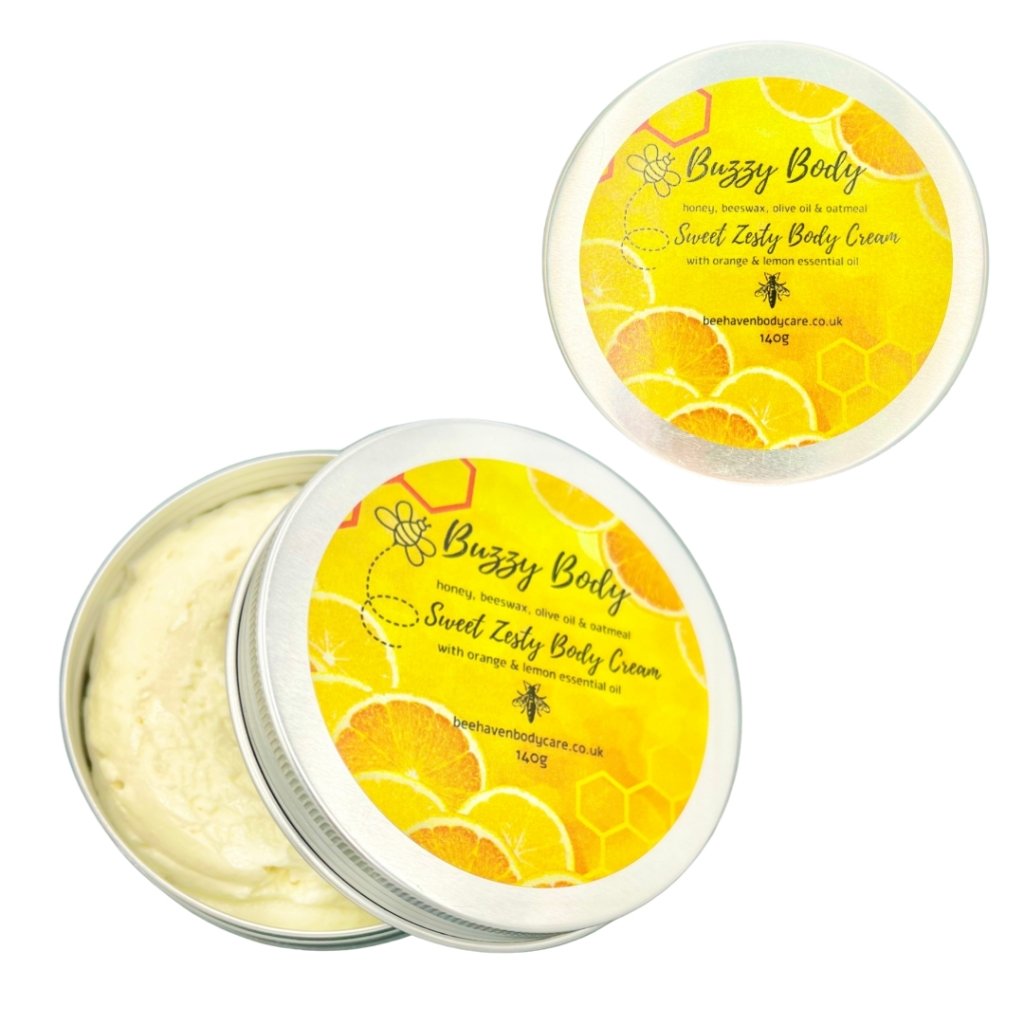 Sweet Zesty Body Cream - Buzzy Body (new enhanced formula 140g Tin) - Bee Haven Bodycare & Gifts